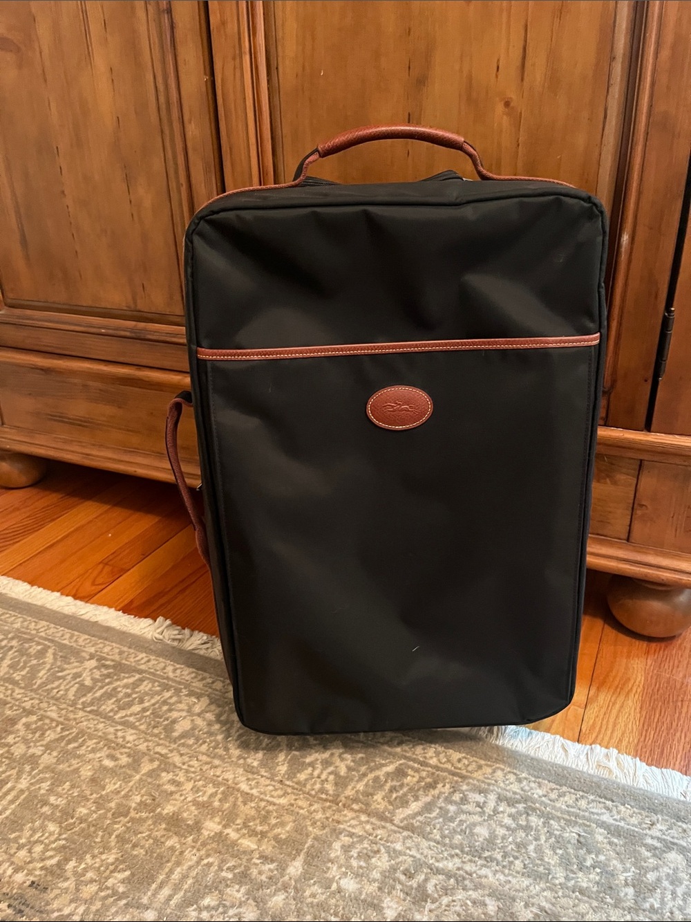 Longchamp Black Travel Carry-On with Brown Trim